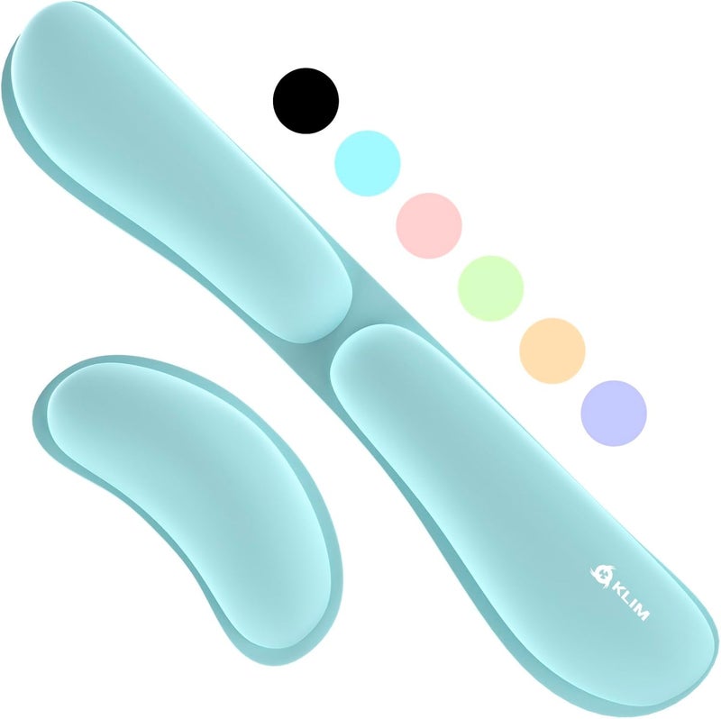 KLIM Mouse & Keyboard Wrist Rest Set - Silky Gel Memory Foam - Ergonomic Wrist Rest for Computer Keyboard, Wrist Pad for Keyboard + Wrist Rest for Mouse Gaming and Office - Pain Relief - Light Blue - Image 1